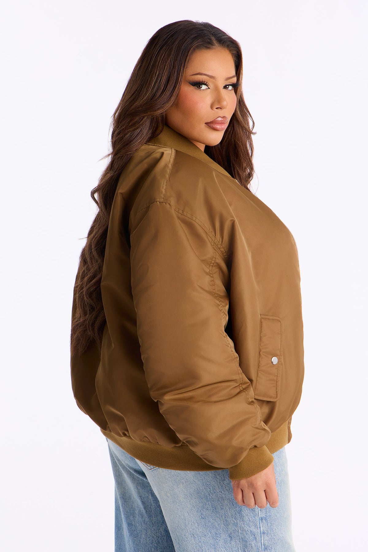 Bet On It Nylon Oversized Bomber Jacket - Olive