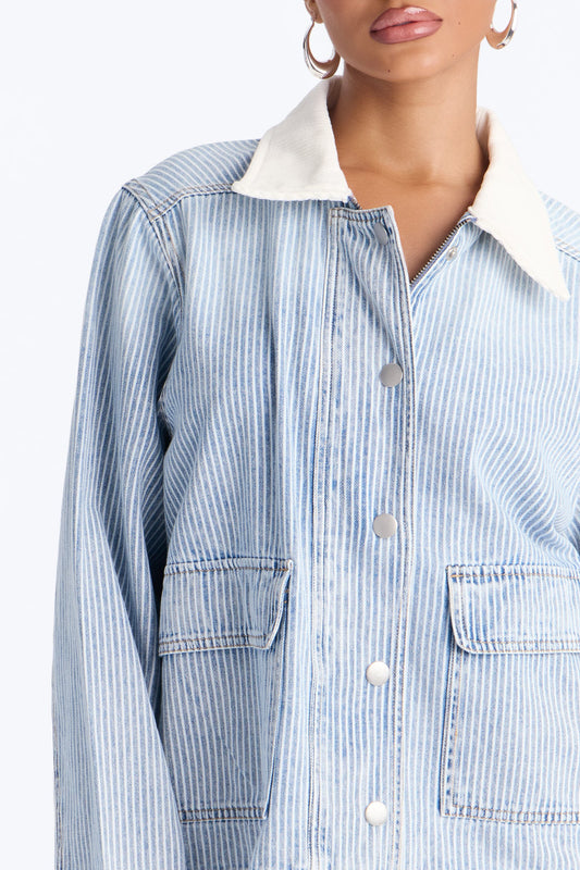 Devon Hickory Stripe Denim Jacket - Light Wash
