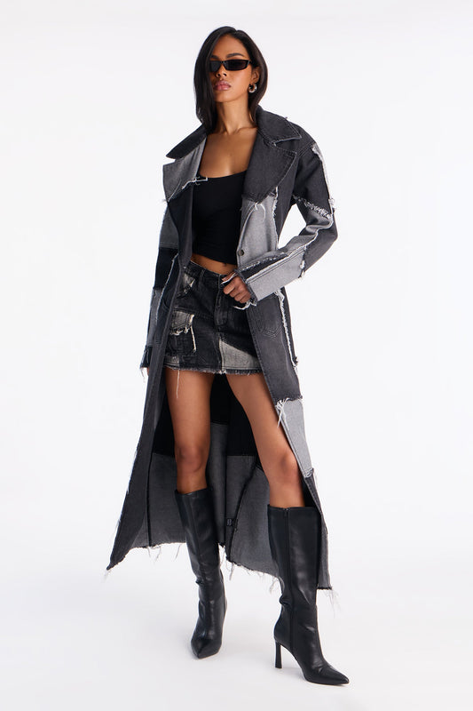 Don't Talk Loud Denim Coat - Black/combo