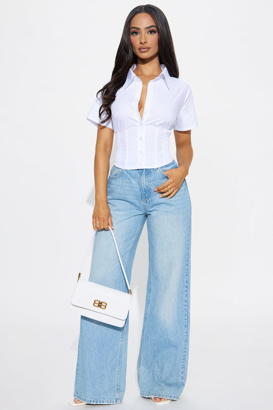 Keep Me Close Smocked Poplin Shirt - White