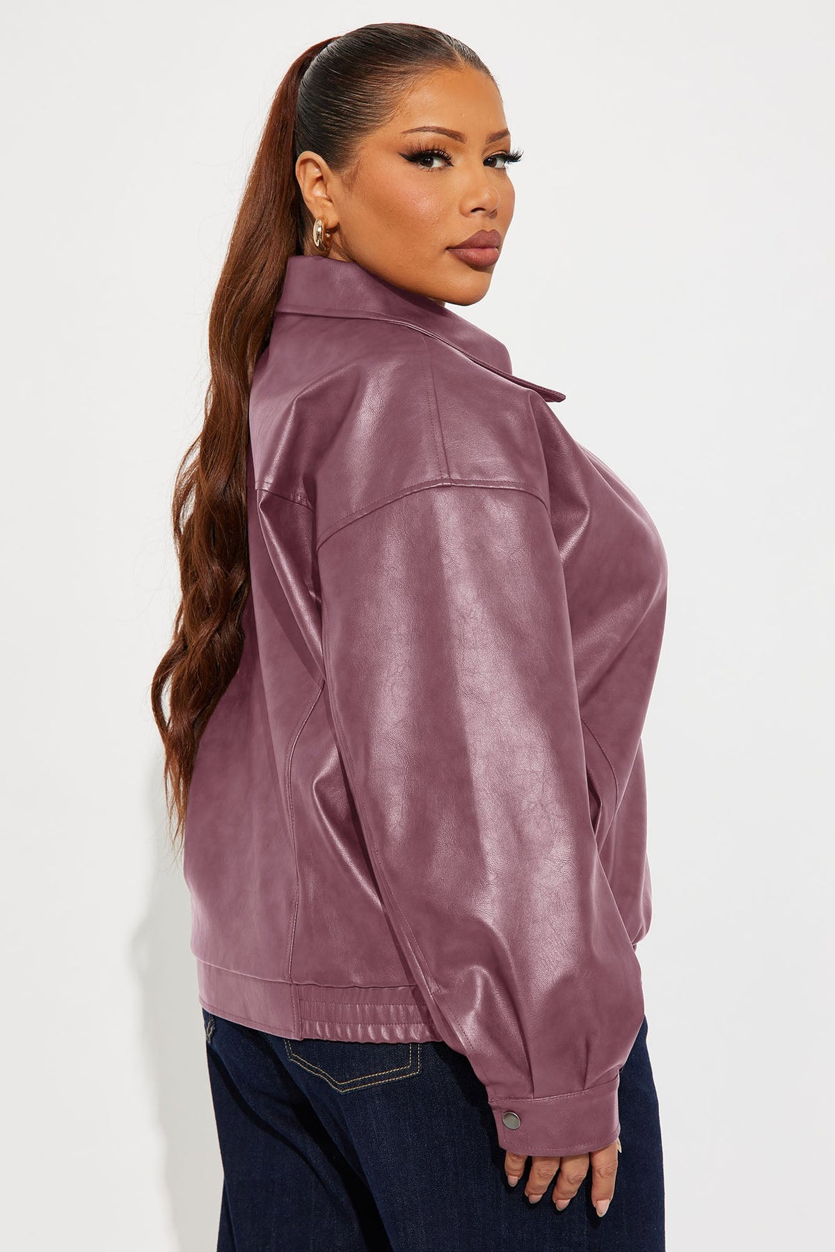 Hustle Mode Oversized Faux Leather Jacket - Lilac