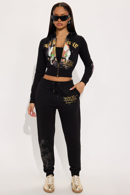 Ed Hardy Tiger Cliff Zip Up Hoodie - Black