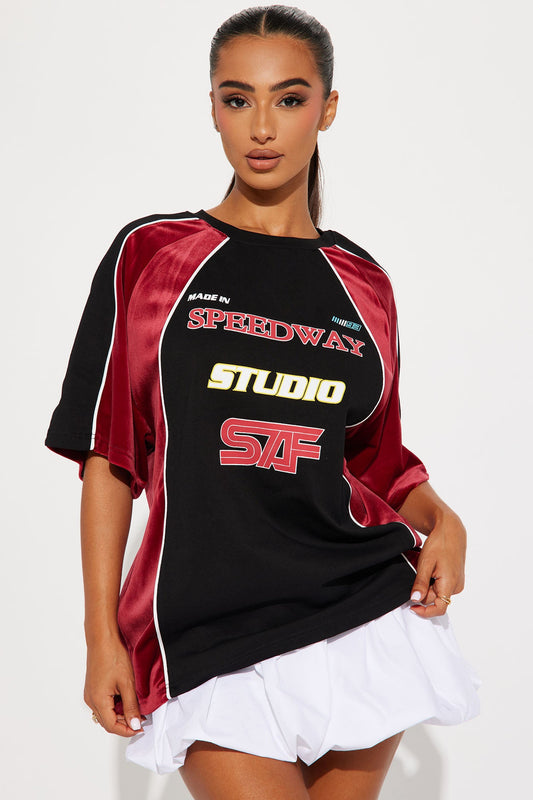 Scoring Big Velour Jersey Tee - Wine/combo