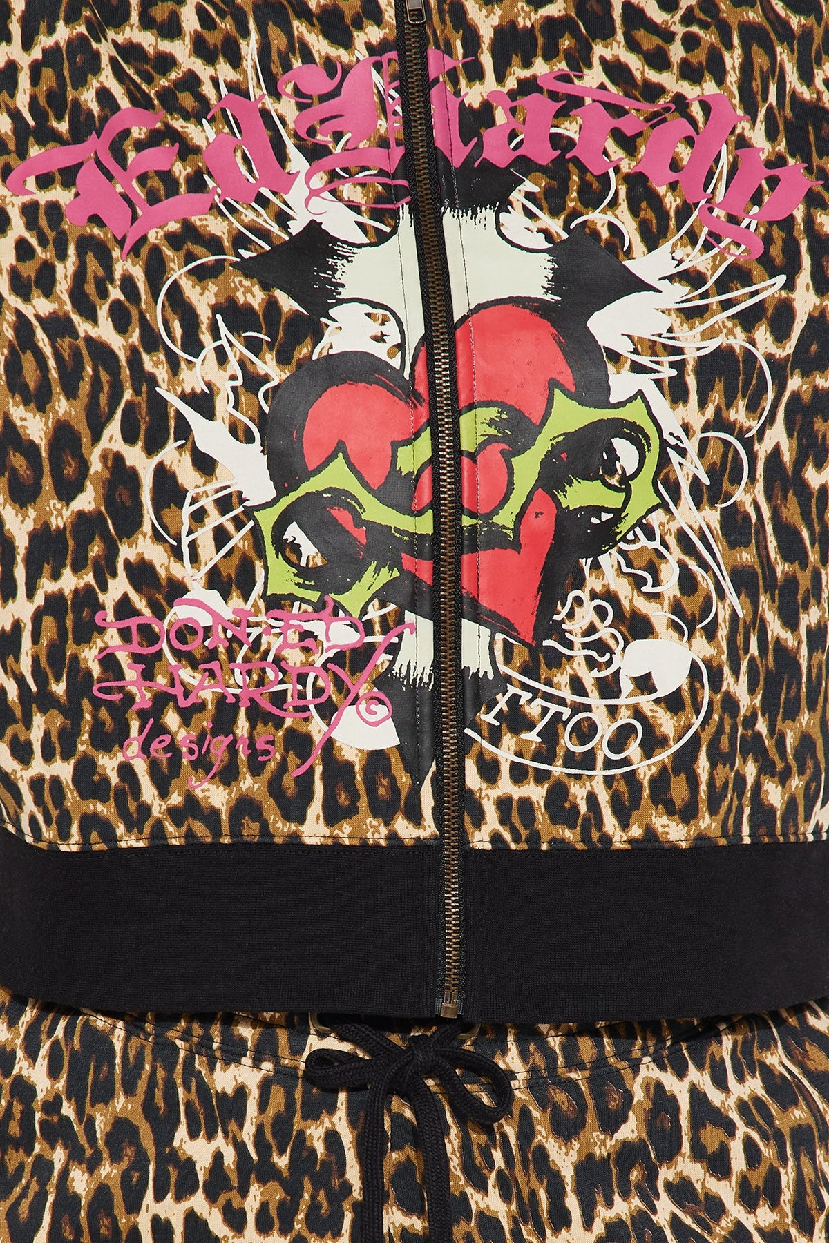 Ed Hardy Sacred Heart Leopard Zip Up Hoodie - Leopard