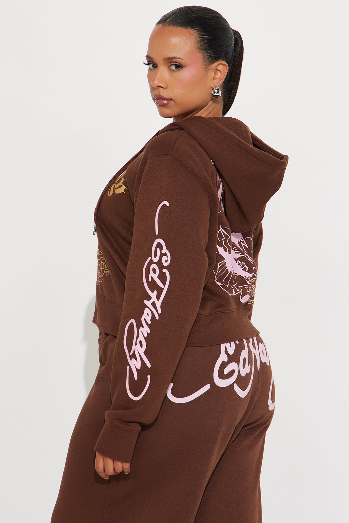 Ed Hardy Tiger Peak Zip Up Hoodie - Brown