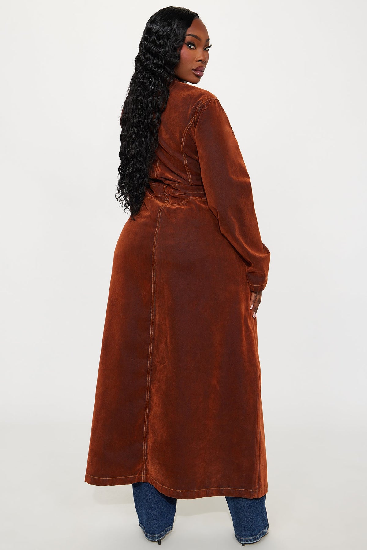 Take A Chance Flocked Denim Trench - Brown