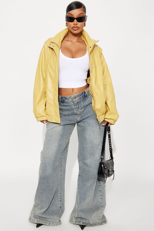 Stella Faux Leather Bomber Jacket - Yellow