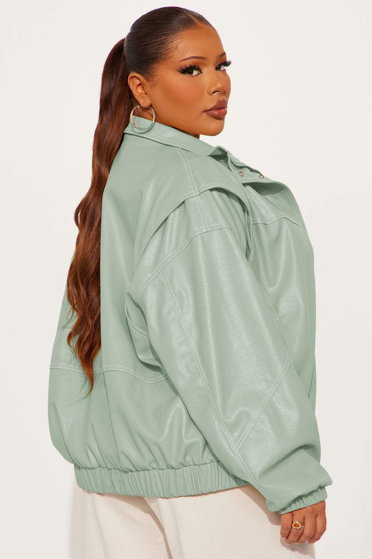 Stella Faux Leather Bomber Jacket - Sage