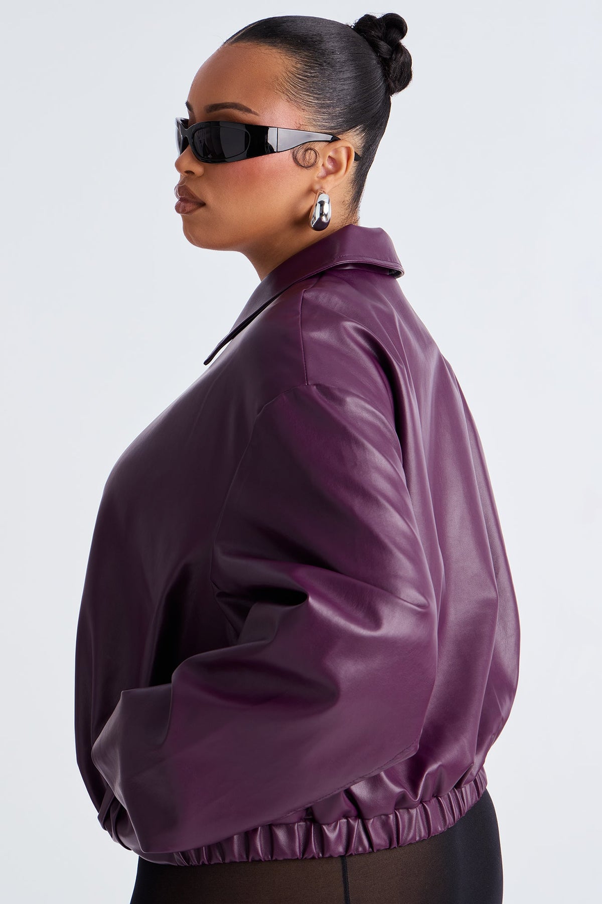 Iman It Girl Faux Leather Bomber Jacket - Plum