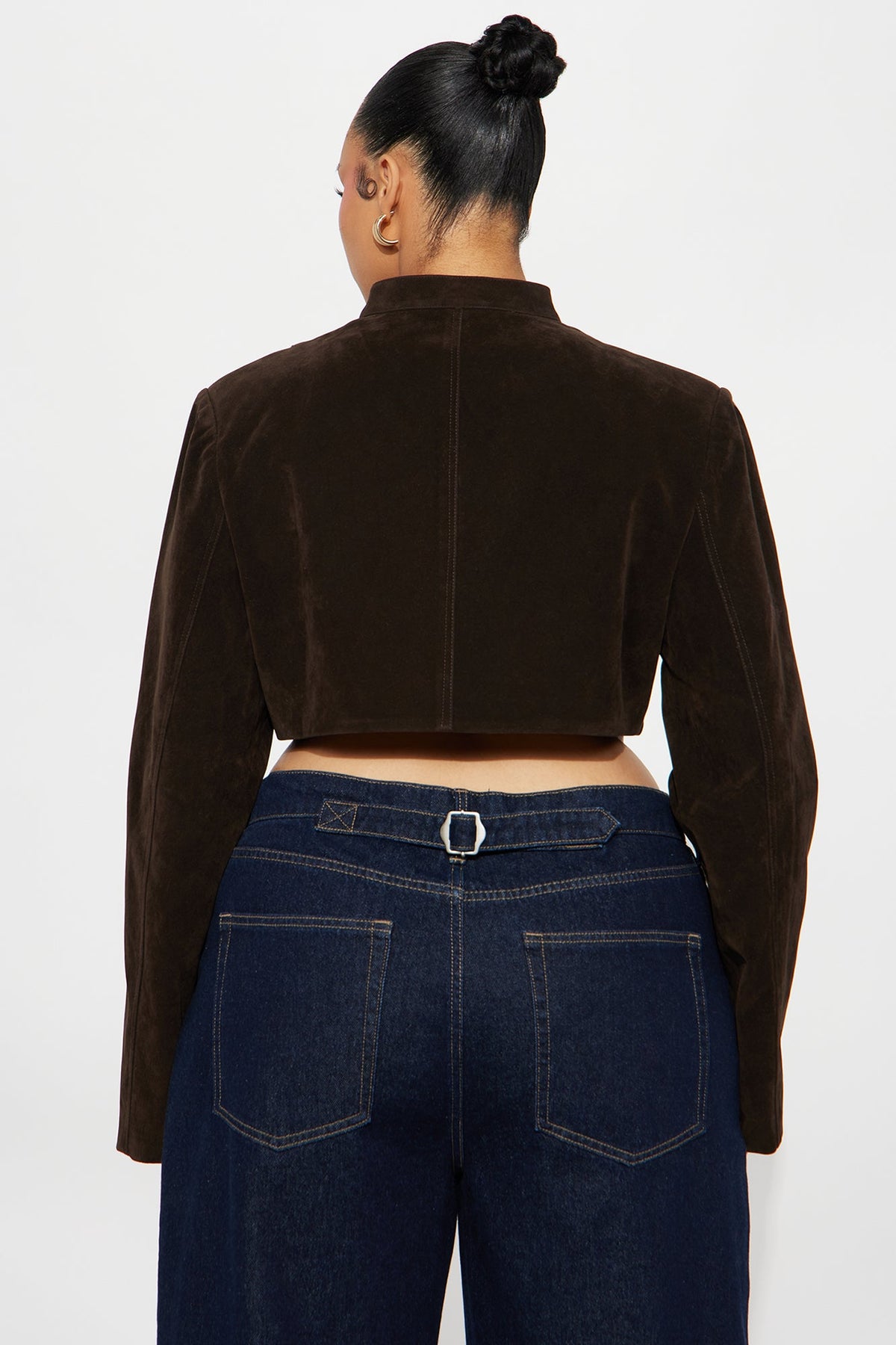 Blake Cropped Faux Suede Moto Jacket - Chocolate