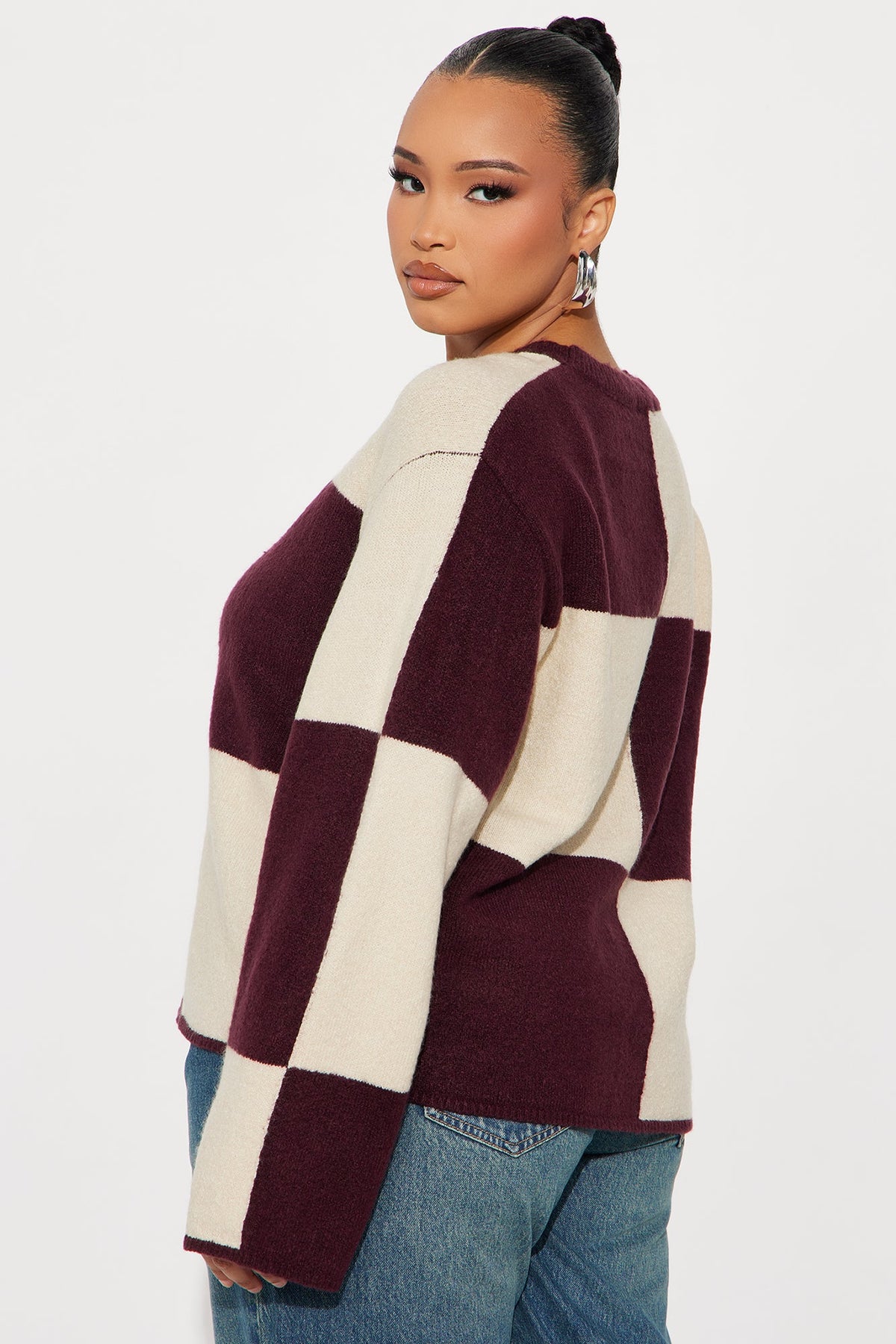High Demand Checkered Sweater - Wine/combo