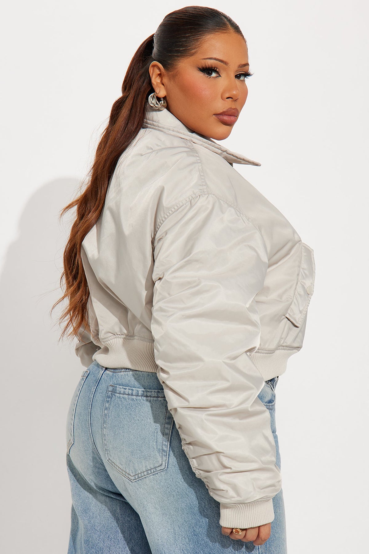 Cause A Scene Cropped Bomber Jacket - Light Grey