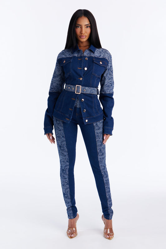 Parker Paisley Denim Jacket - Dark Wash