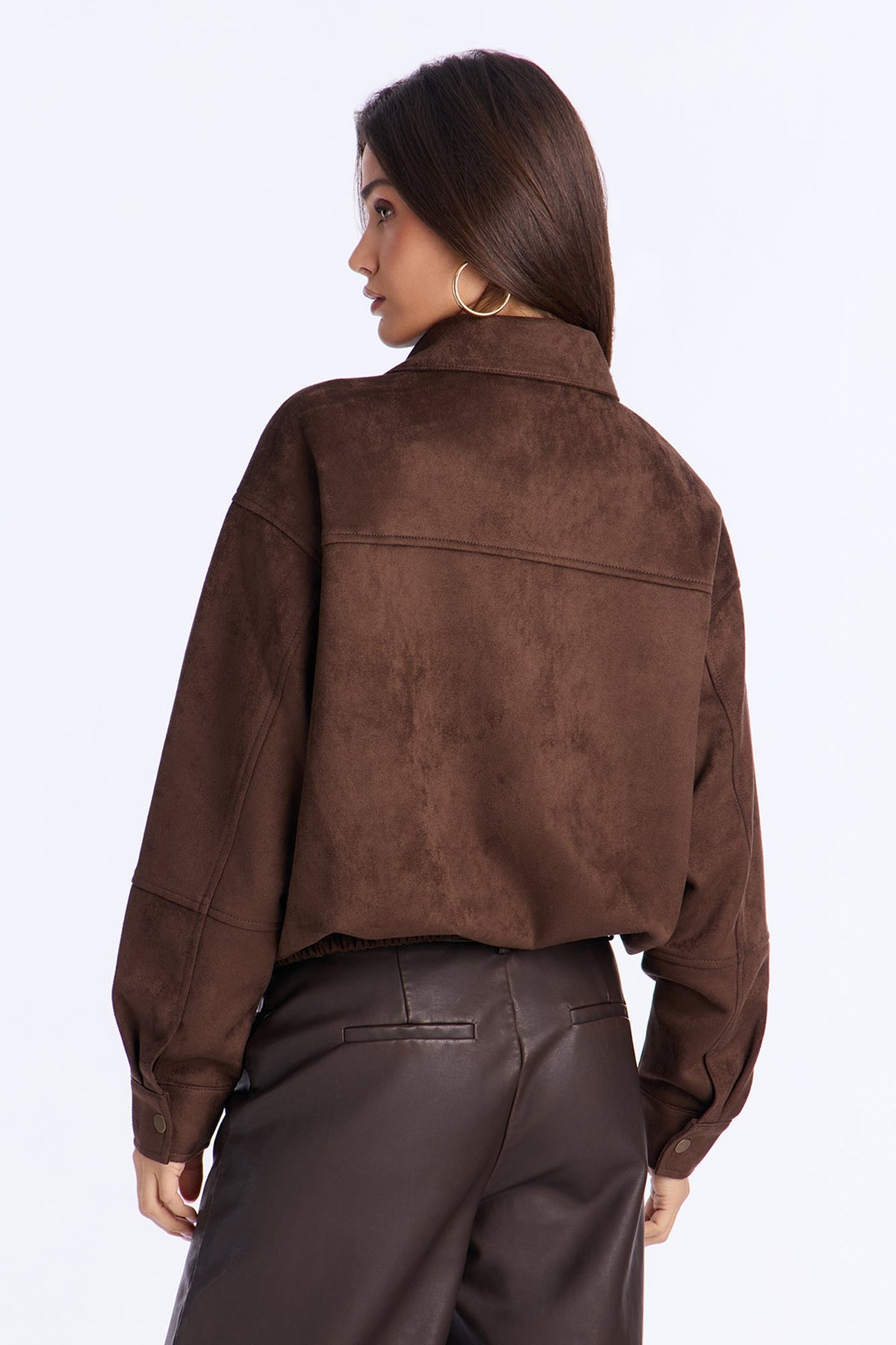 Teagan Faux Suede Bomber Jacket - Cognac