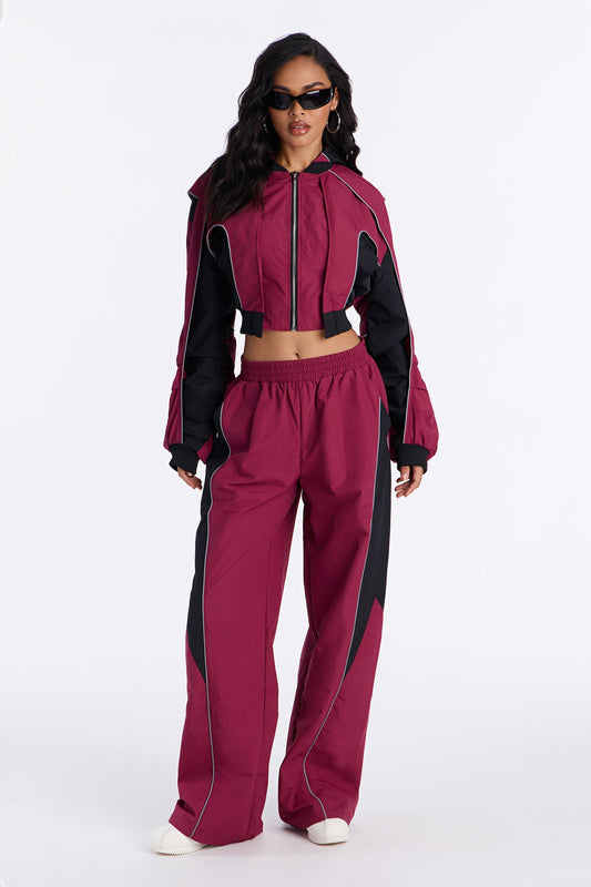 Set The Trend Windbreaker Jacket - Burgundy/combo
