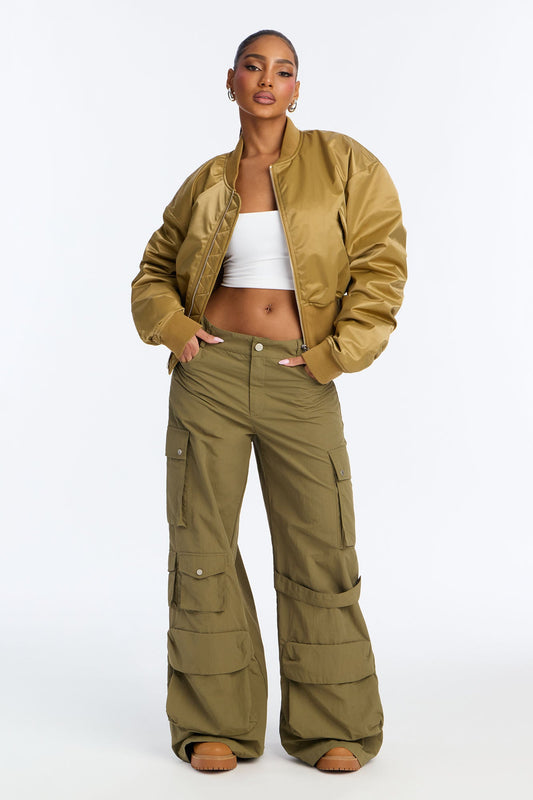 Daily Dose Ruched Bomber Jacket - Gold