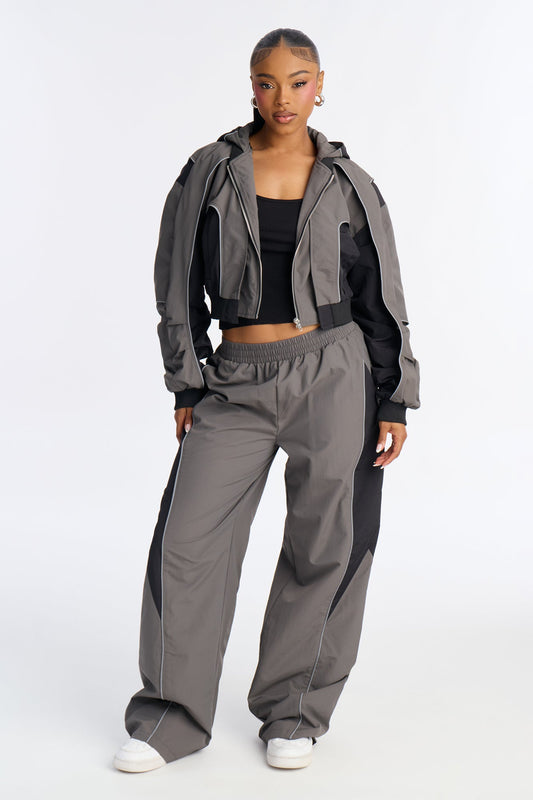 Set The Trend Windbreaker Jacket - Charcoal/combo