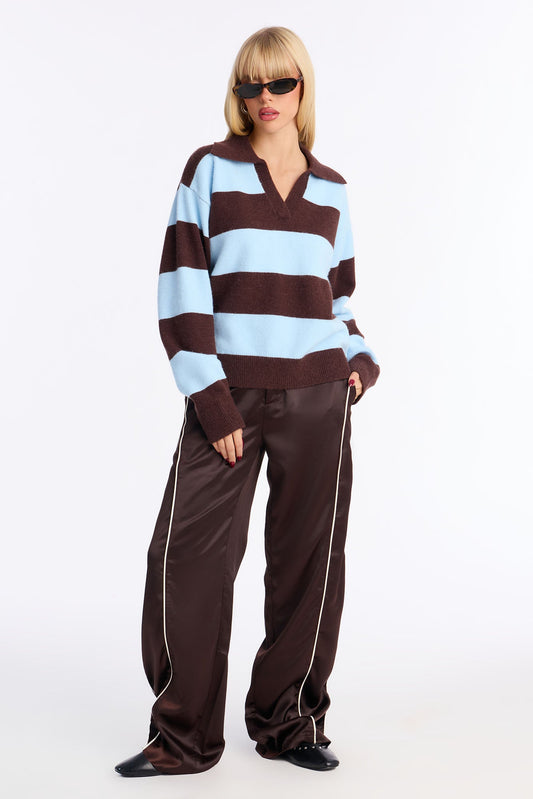 Study Date Collared Striped Sweater - Blue/combo