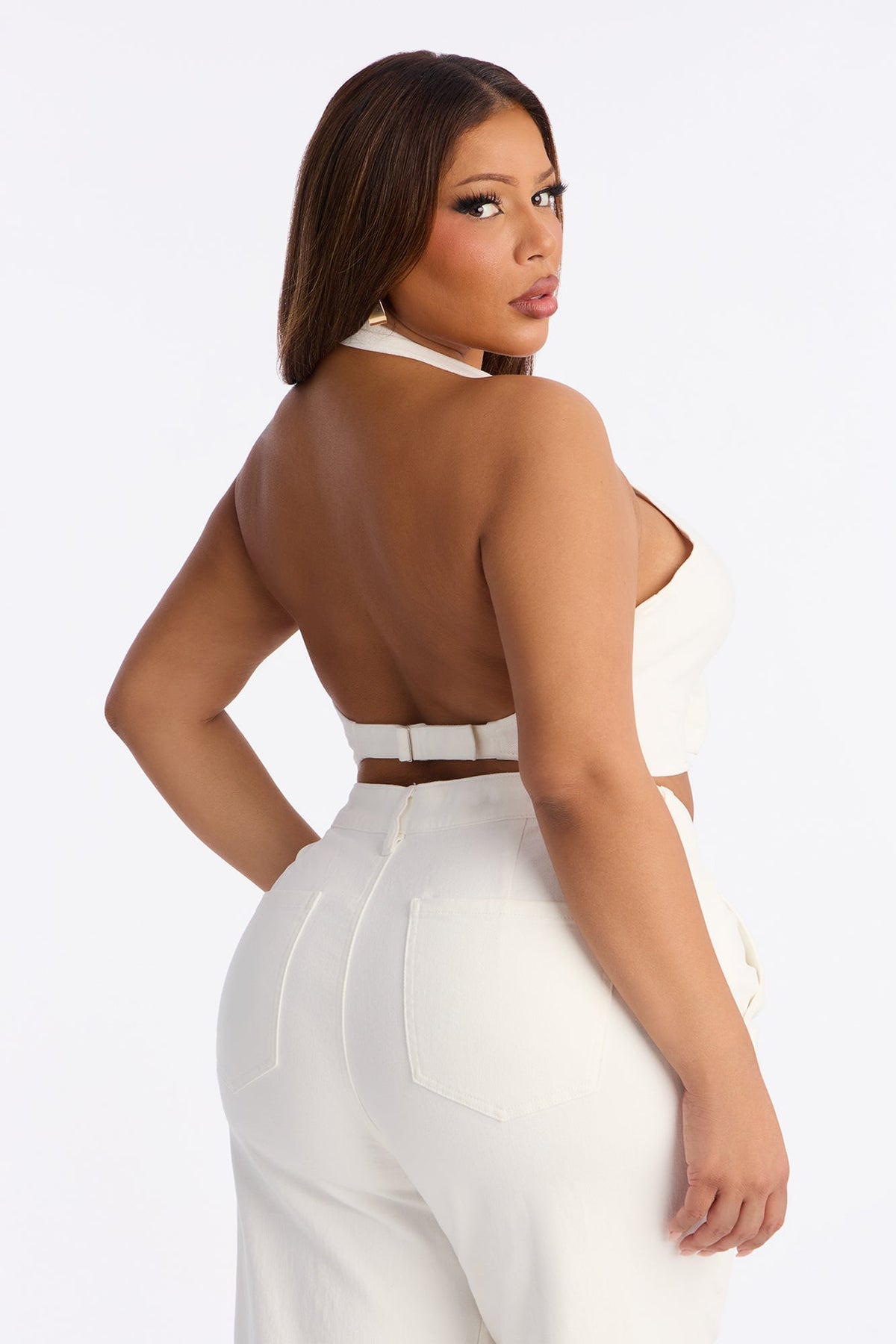 Delusional Denim Halter Top - White
