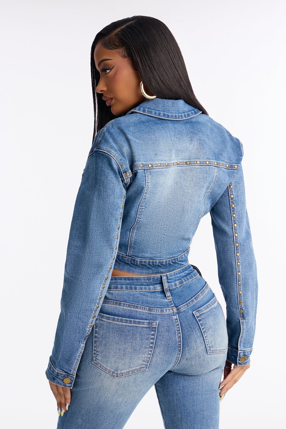 At Dusk Studded Denim Jacket - Dark Wash