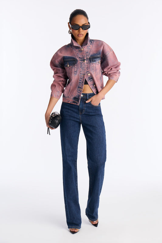 Pink Aura Coated Denim Jacket - Pink