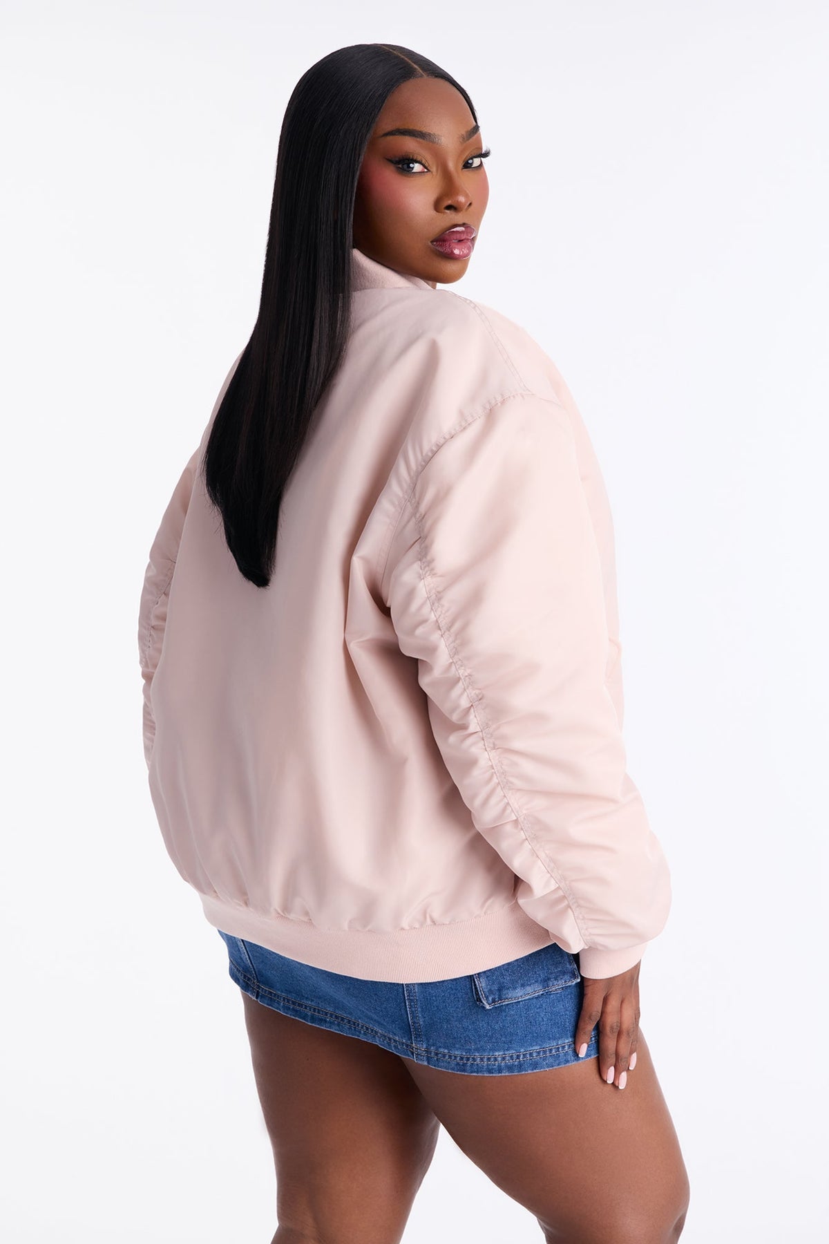Bet On It Nylon Oversized Bomber Jacket - Pink