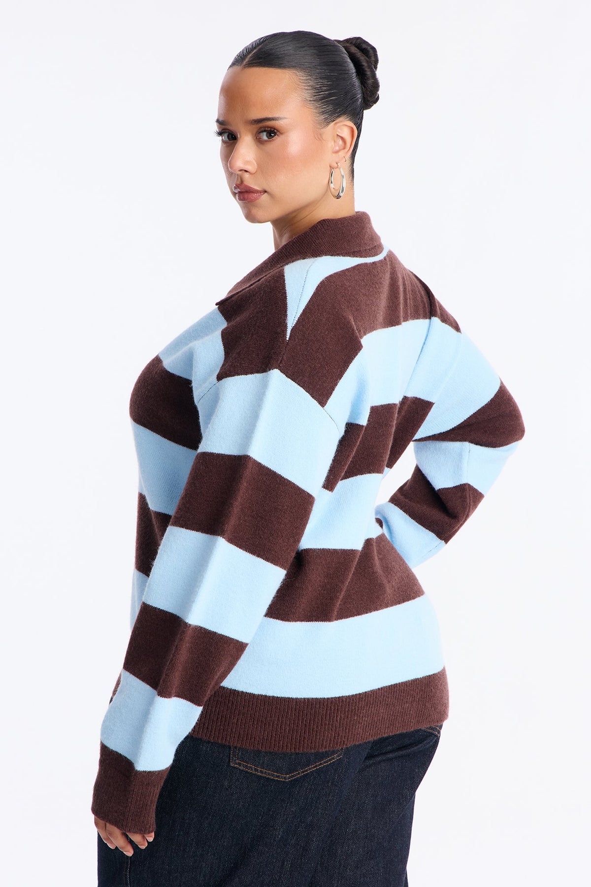 Study Date Collared Striped Sweater - Blue/combo