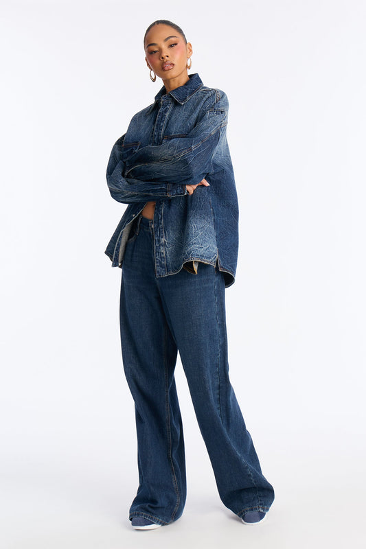 Merci Bien Boyfriend Denim Shacket - Dark Wash