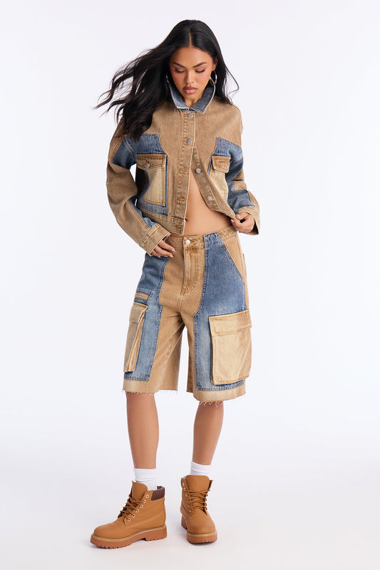 Sahara Denim Jacket - Tan/Multi