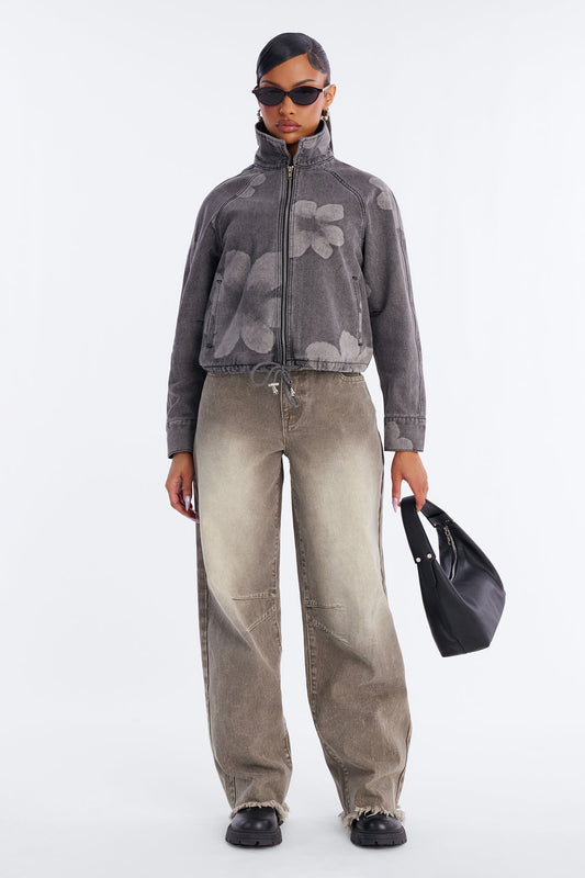 Born To Bloom Denim Jacket - Grey