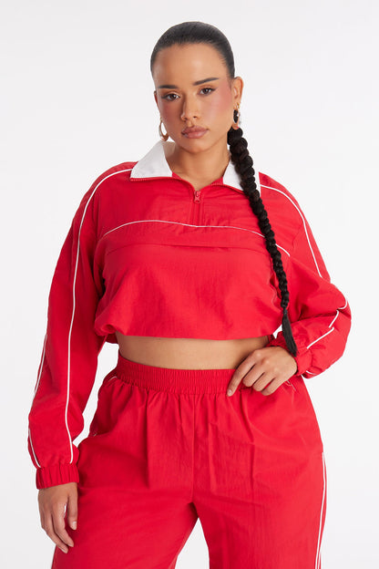 Around The Track Half Zip Windbreaker Jacket - Red/combo