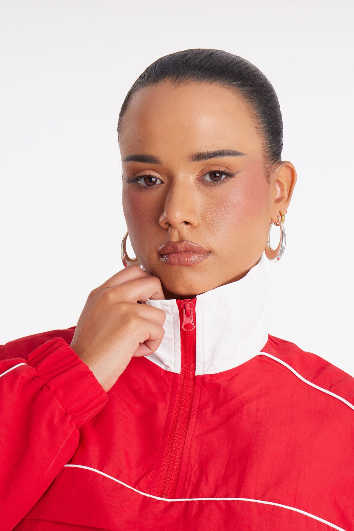 Around The Track Half Zip Windbreaker Jacket - Red/combo