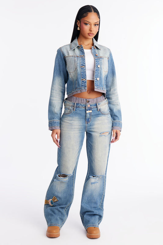 Von Dutch Plaid Denim Jacket - Vintage Wash