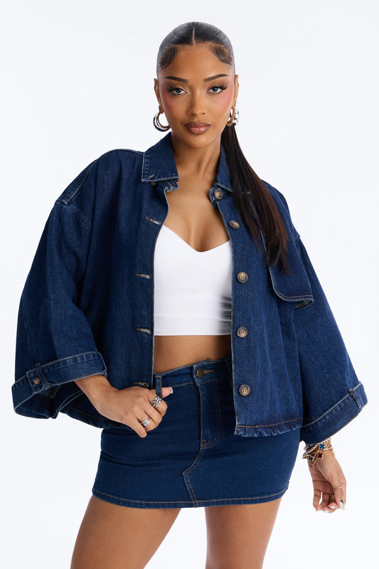 Lady In Waiting Denim Trench Coat - Dark Wash