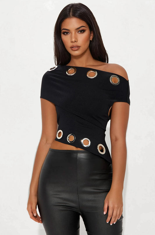 Hustle And Flow Asymmetrical Off Shoulder Top - Black