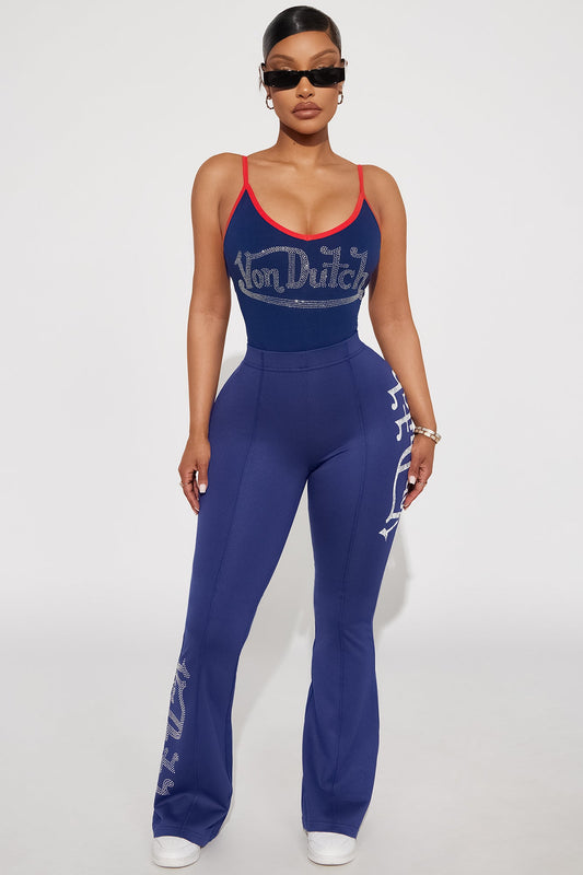 Von Dutch Rhinestone Washed Bodysuit - Navy/Red