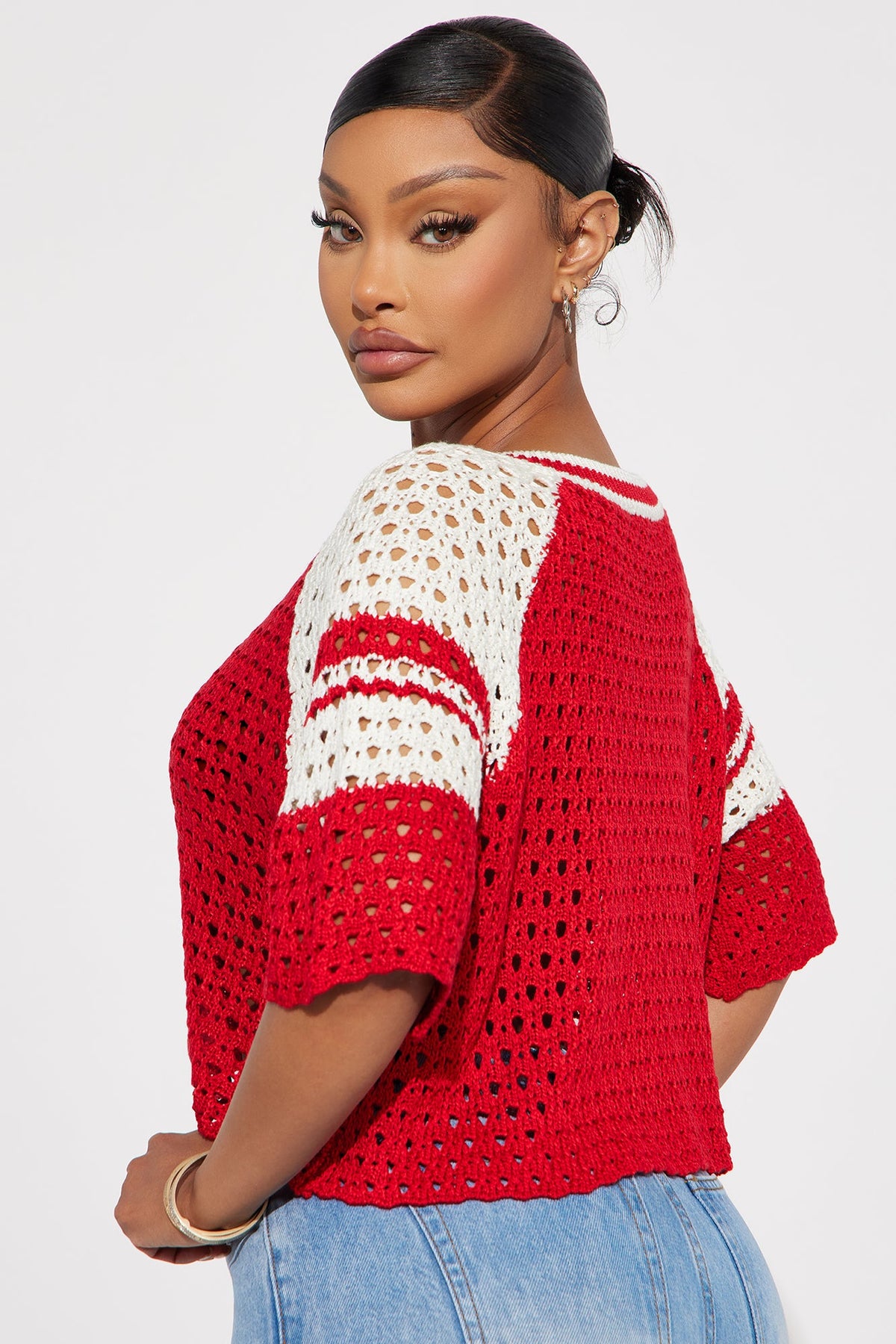 All Star Crochet Cropped Top - Red/combo