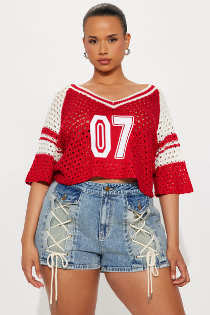 All Star Crochet Cropped Top - Red/combo