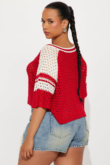All Star Crochet Cropped Top - Red/combo