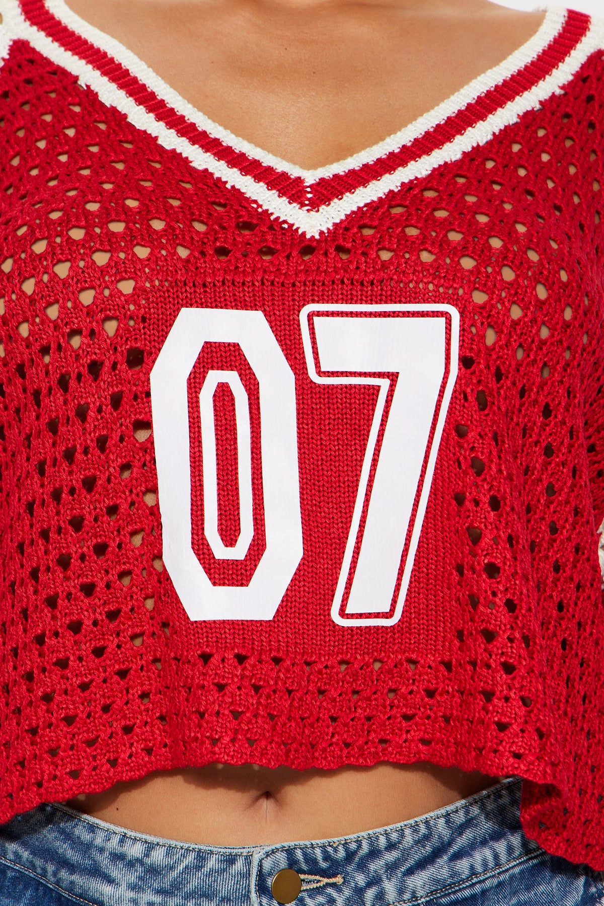 All Star Crochet Cropped Top - Red/combo