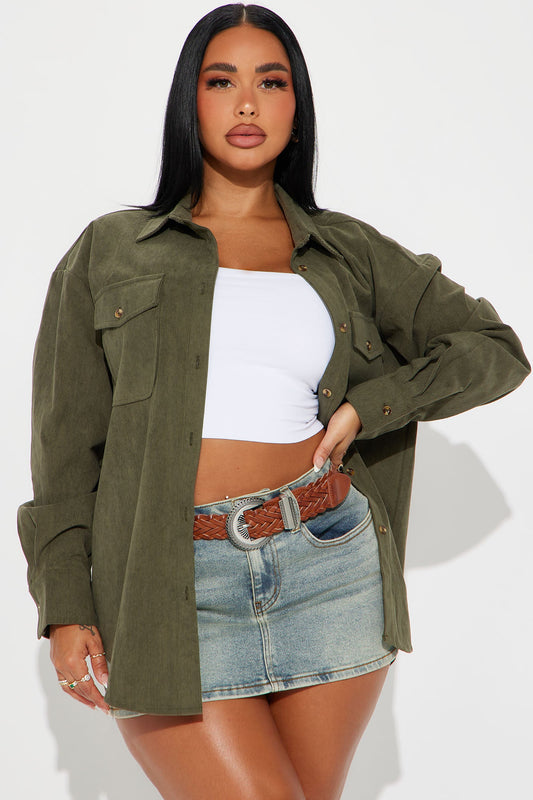 Fall Feeling Corduroy Shirt - Olive