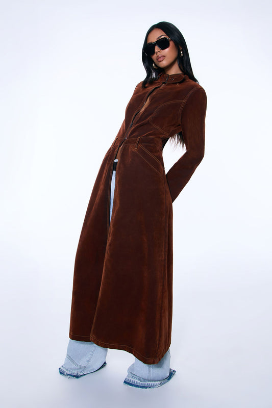 Take A Chance Flocked Denim Trench - Brown