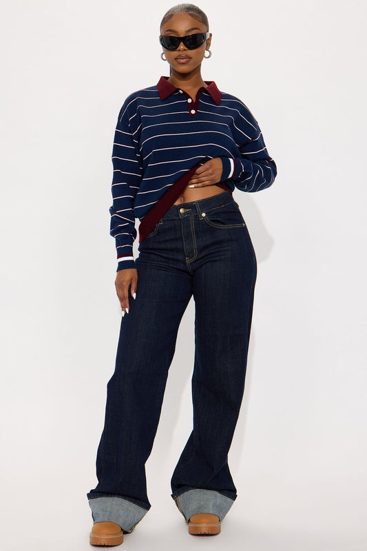 Living In Stripes Polo Sweater - Navy/Red