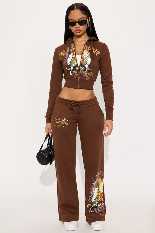 Ed Hardy Tiger Peak Zip Up Hoodie - Brown