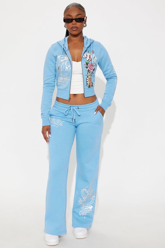 Ed Hardy Skull Haven Zip Up Hoodie - Light Blue
