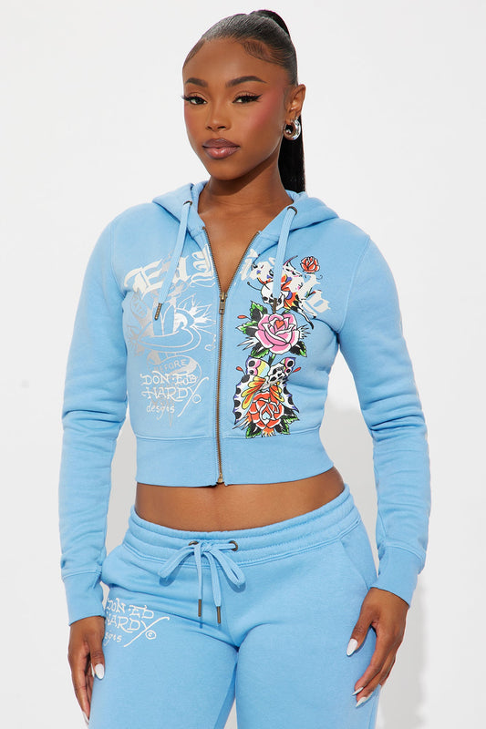Ed Hardy Skull Haven Zip Up Hoodie - Light Blue