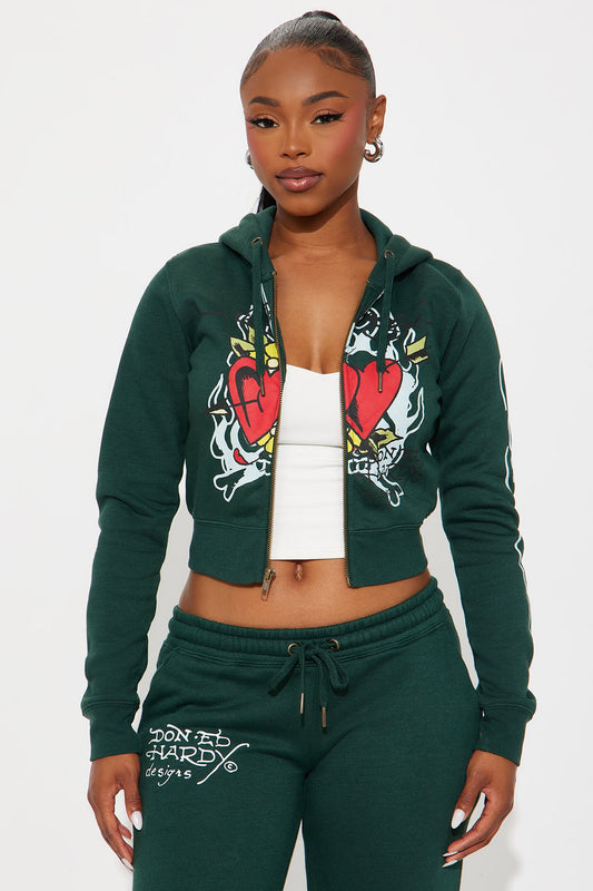 Ed Hardy Twin Flame Zip Up Hoodie - Hunter Green