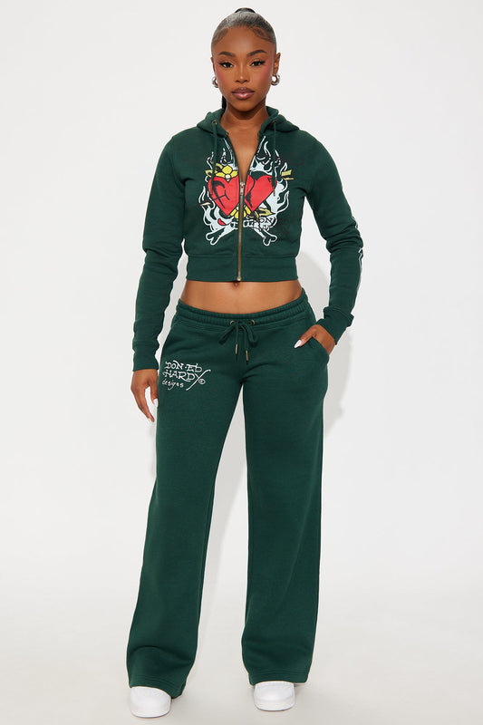 Ed Hardy Twin Flame Zip Up Hoodie - Hunter Green