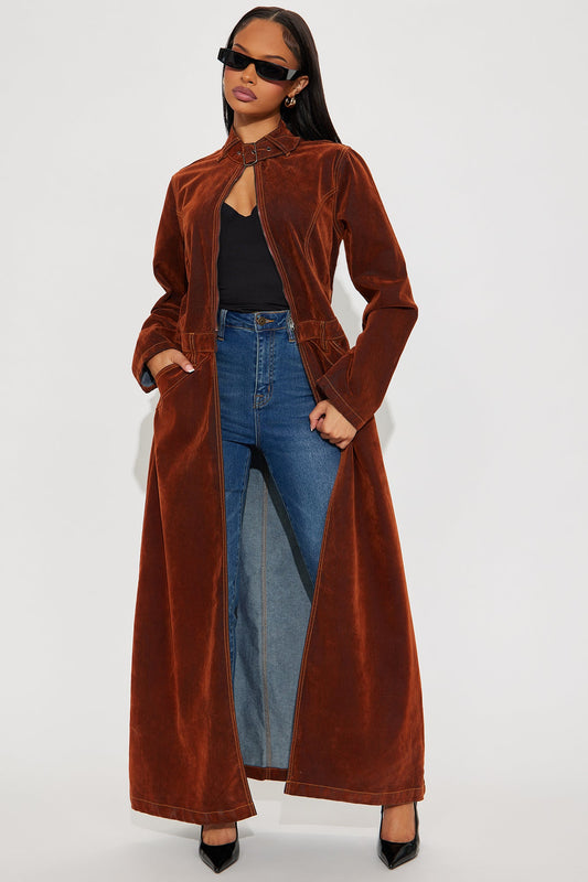 Take A Chance Flocked Denim Trench - Brown