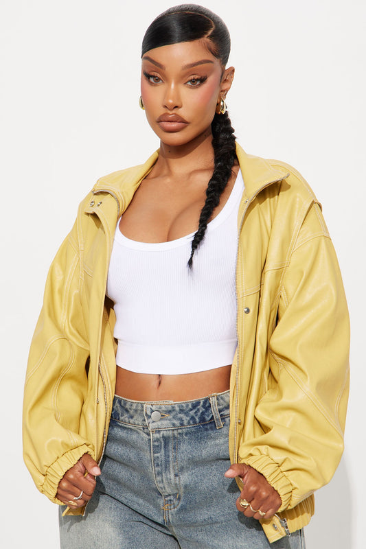 Stella Faux Leather Bomber Jacket - Yellow